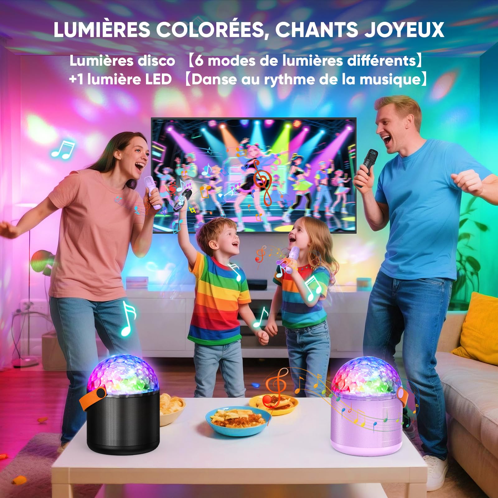 Micro Karaoke avec Lumineux LED Disco Enfant & Adulte, Jouet Cadeau Fille 5 6 7 8-12+ Ans Micro Bluetooth Karaoke Sono Enfant Enceinte Portable pour Chanter Anniversaire & Famille - Cadeaux de Noël
