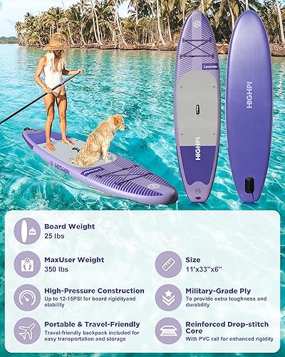 Vista 22 de Highpi Inflatable Stand Up Paddle Board for Youth and Adults – Wide Sup with Premium Accessories, Blow Up Paddleboard for Surfing, Fishing, Yoga &