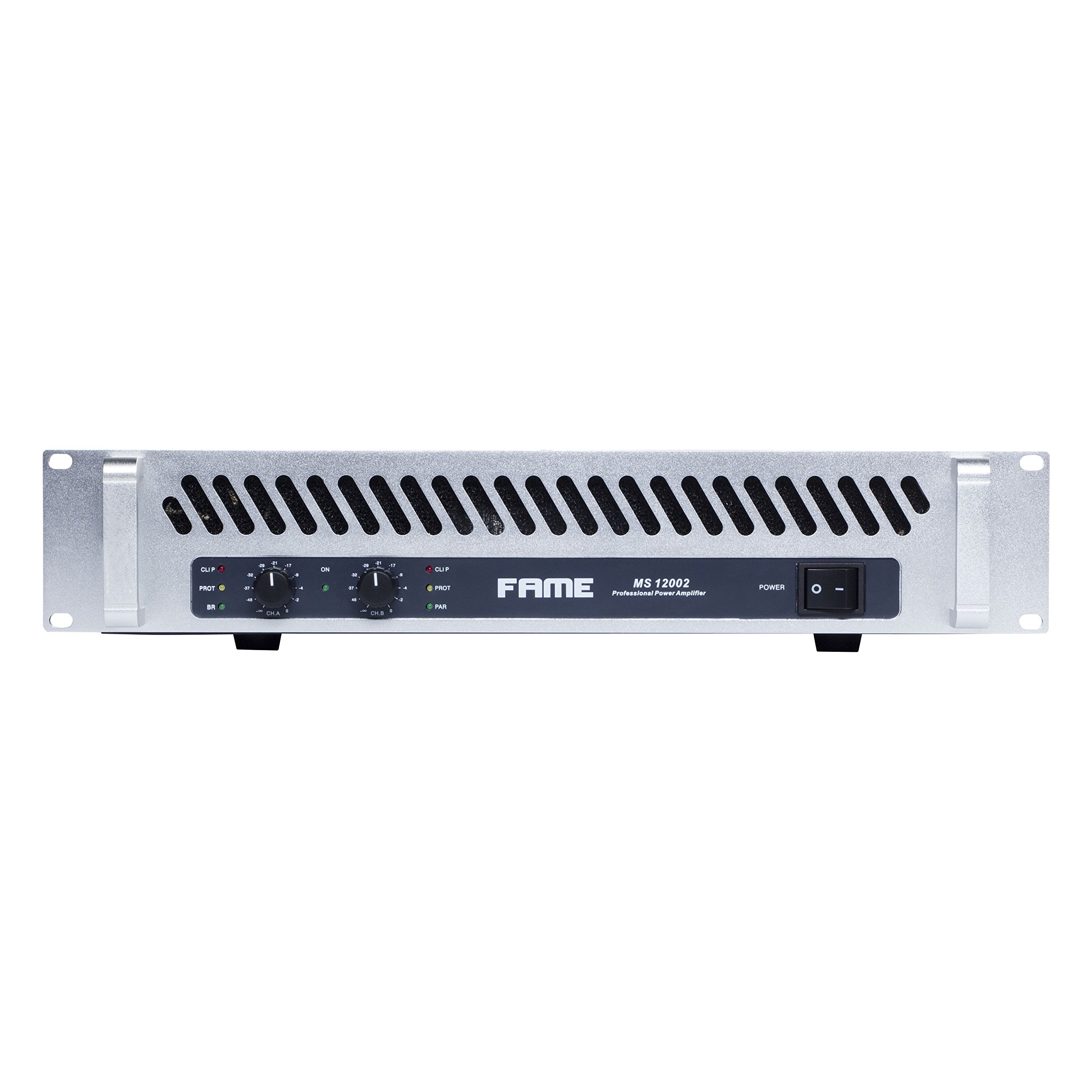 Fame MS 12002 2-Kanal Endstufe, 2x 1120W 4 Ohm, Lüfterkühlung, Speaker Twist Ausgänge, Kombibuchse Cinch Eingänge, Limiter, Frequenzweiche, Class H, 19.1kg