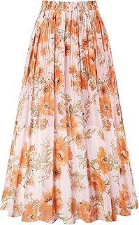 Kingfancy Women's Pleated Skirt Chiffon Elastic Waist A-Line Midi Length Skirt Price In India