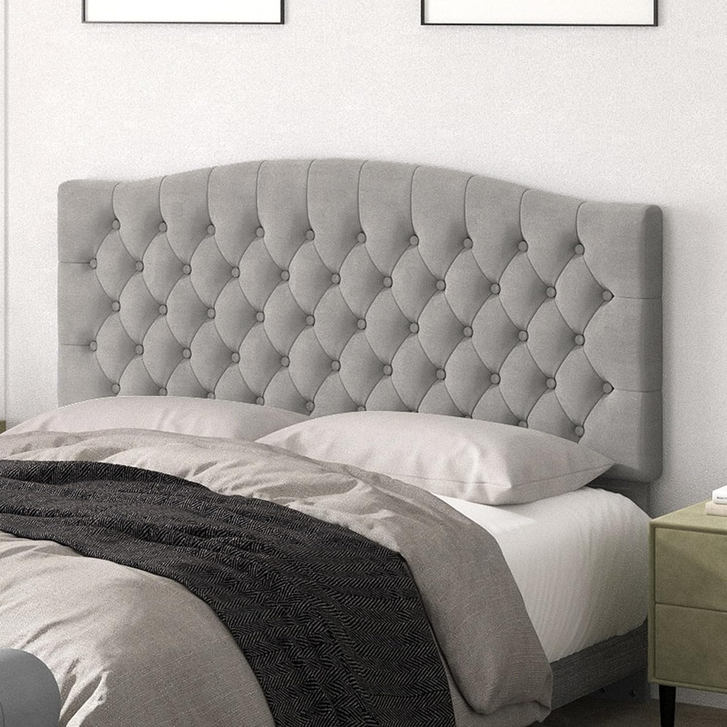 Queen Headboard Only, Upholstered Headboard for Adjustable Bed Velvet Tufted Queen/Full Size Wall Mounted Head Board with Solid Wood Legs Head Board, Gray