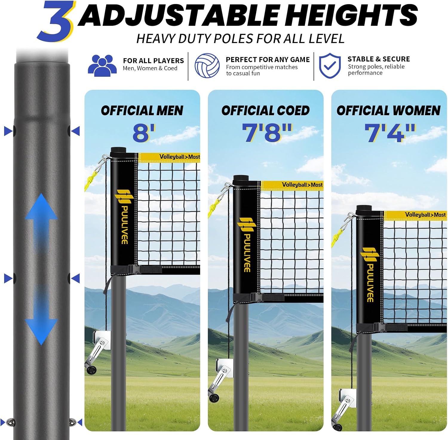 32/20FT Outdoor Portable Volleyball Net Set with Anti-sag Winch System | Adjustable Height Poles for Backyard Beach Grass, Durable Volleyball, Scoreboard, Boundary Line & Carry Bag