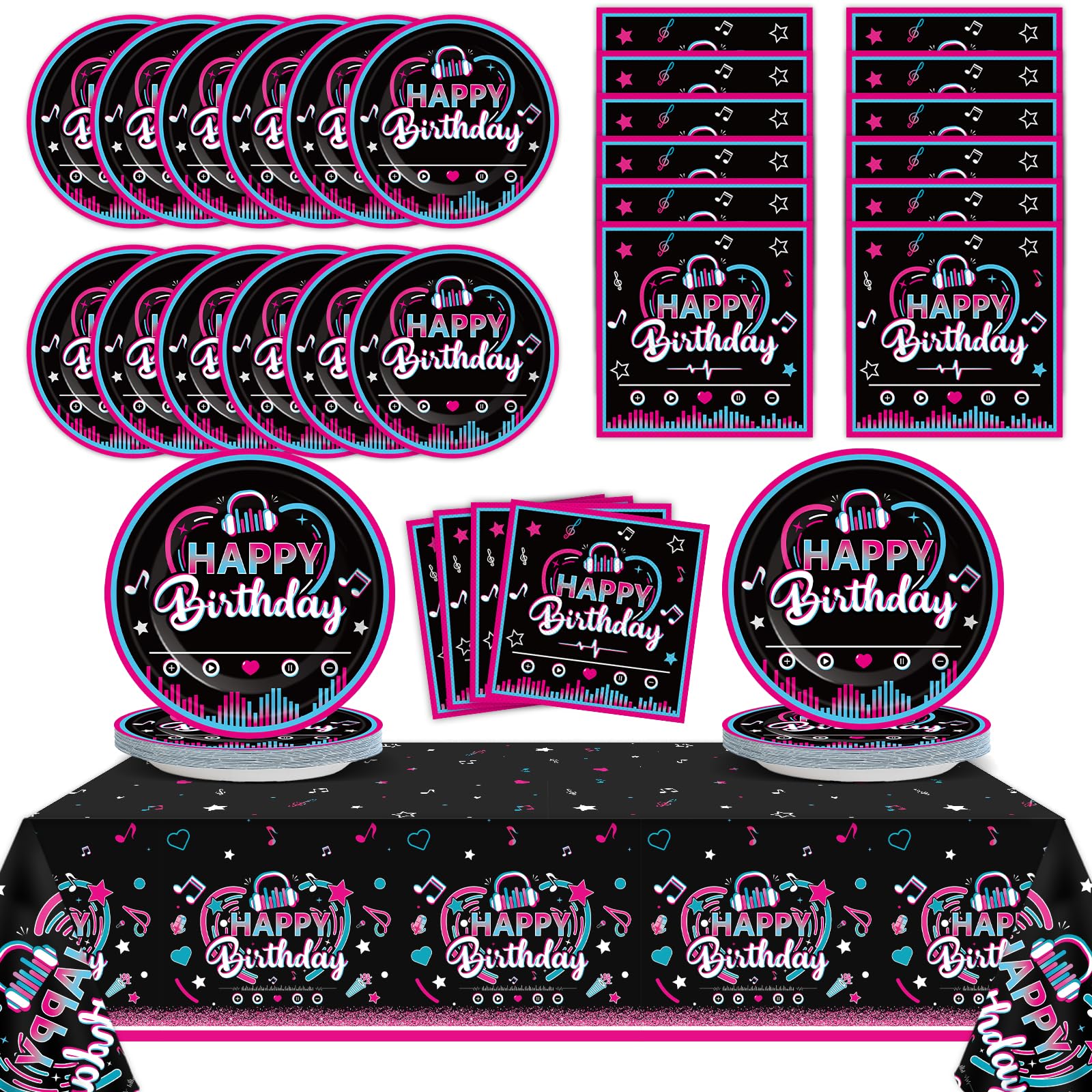 Music Party Supplies Serves 24 Musical Media Party Paper Plates Napkins Music Tablecloth Set Tableware Kit for Kids Birthday Party Baby Shower