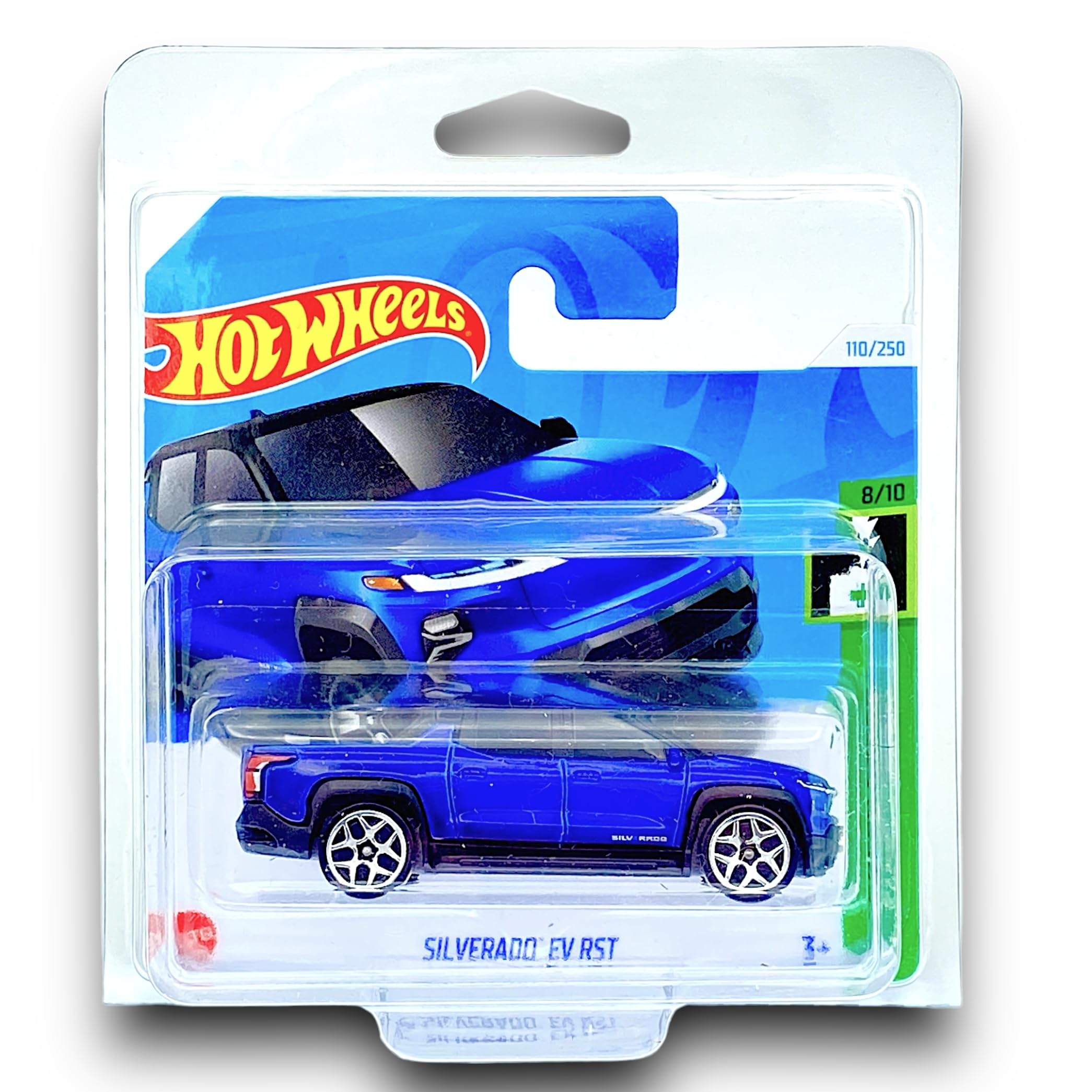 Hot Wheels Silverado EV RST (Blue & Black) 8/10 HW Green Speed - 2024-110/250 (Short Card) - COMES IN A GENUINE KLAS CAR KEEPER PROTECTOR CASE - HRY63