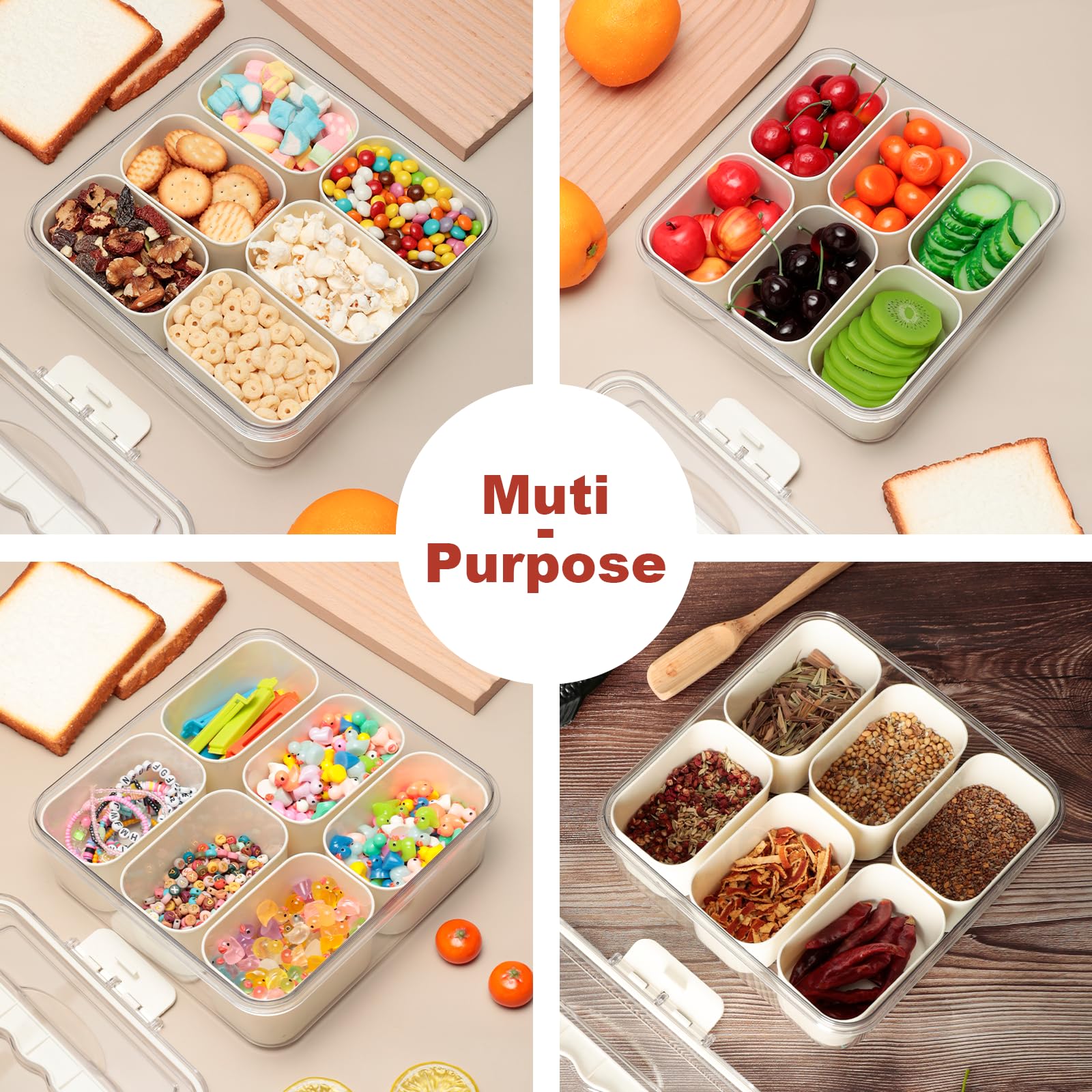 VINATO Snack Box Boîte Pique-nique 6 Cases - Sans BPA, Portable Multifonction Pour Snacks/Fruits/Épices, Adaptée Au Réfrigérateur | Organisateur Avec Compartiment