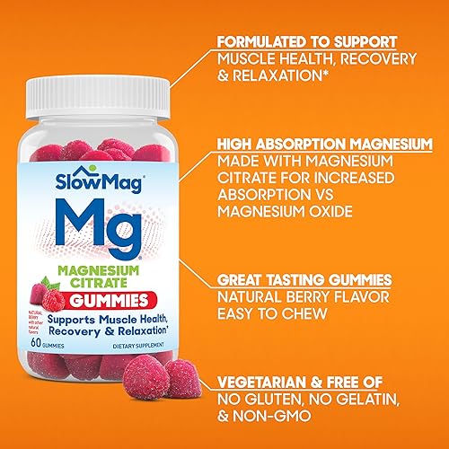 Miniatura 7 de Slow-Mag SlowMag Muscle + Heart - Gomitas de cloruro de magnesio con calcio, 120 mg de salud muscular + gomitas de recuperación, 60 unidades