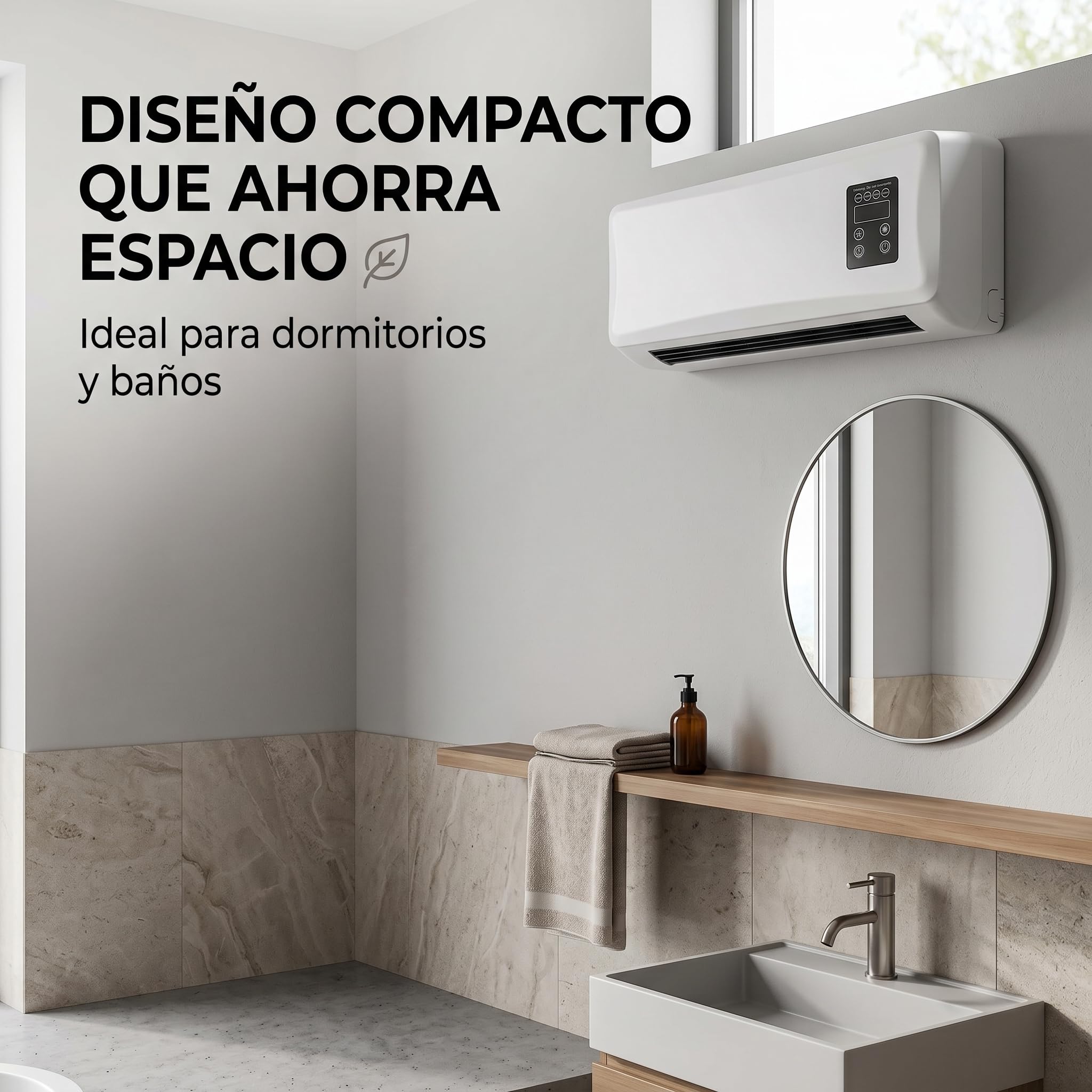 Acondicionador de Aire de Pared, 42x18x12cm, Ventilador Dual de Enfriamiento y Calefacción, Funcionamiento Silencioso, Diseño Ahorro de Espacio para Dormitorio Baño (Estándar UK Blanco)