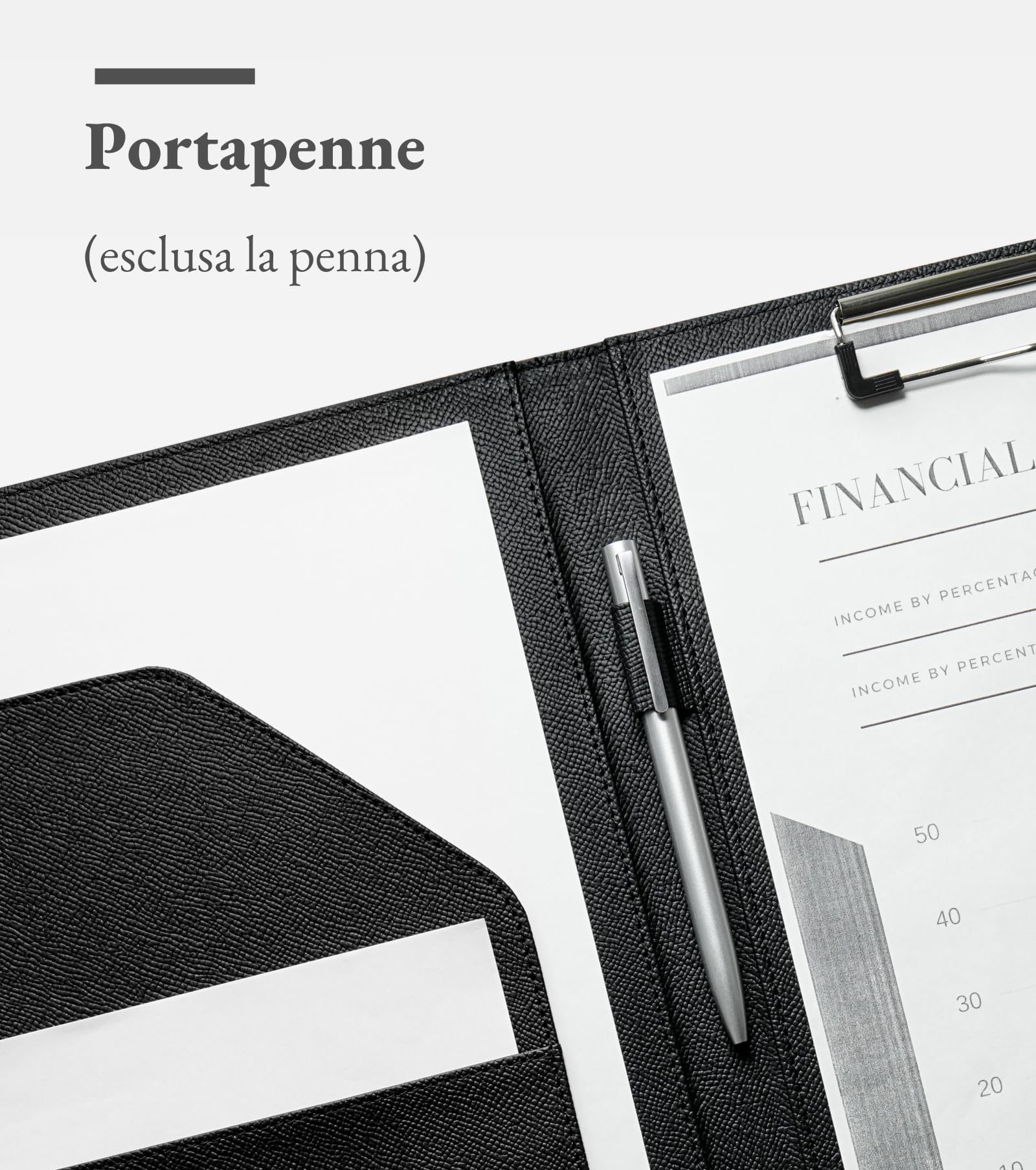 Mymazn Cartella Portadocumenti A4 Pu Pelle Portablocco con Pinza Porta Documenti A4 Blocco Appunti Folio Document Organizer (Stampa Palma Nero)