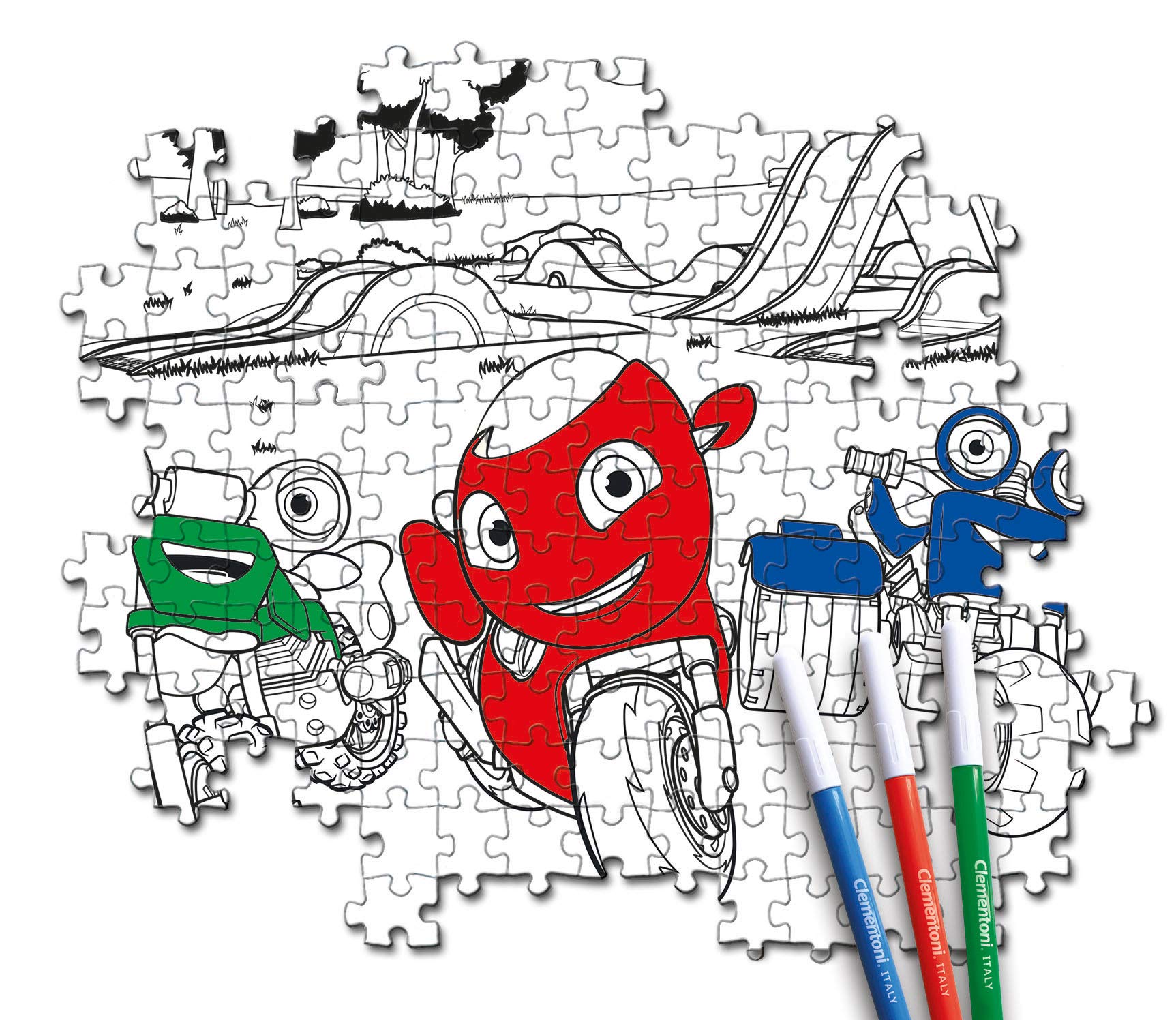 Puzzle Zafari 104 Piezas Clementoni - Para Colorear - Doble Cara - Incluye Rotuladores - 100% Italia