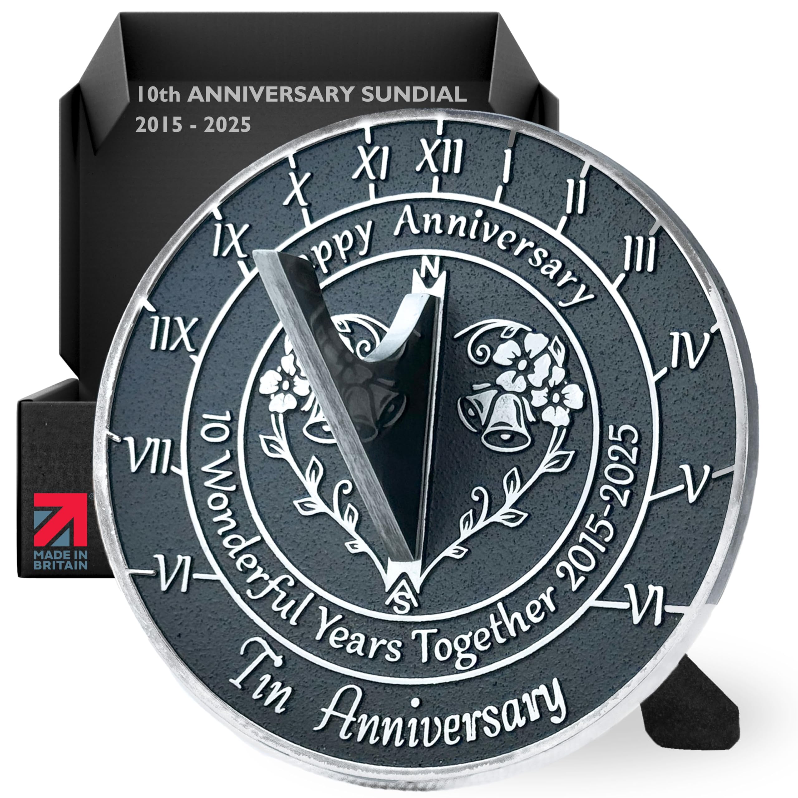 Anniversary Sundial Gift for 10th Tin Wedding Anniversary in 2025 - Recycled Metal Home Decor Or Garden Present Idea - Handmade in UK for Him, Her Parents Or Couples 10 Year Celebration
