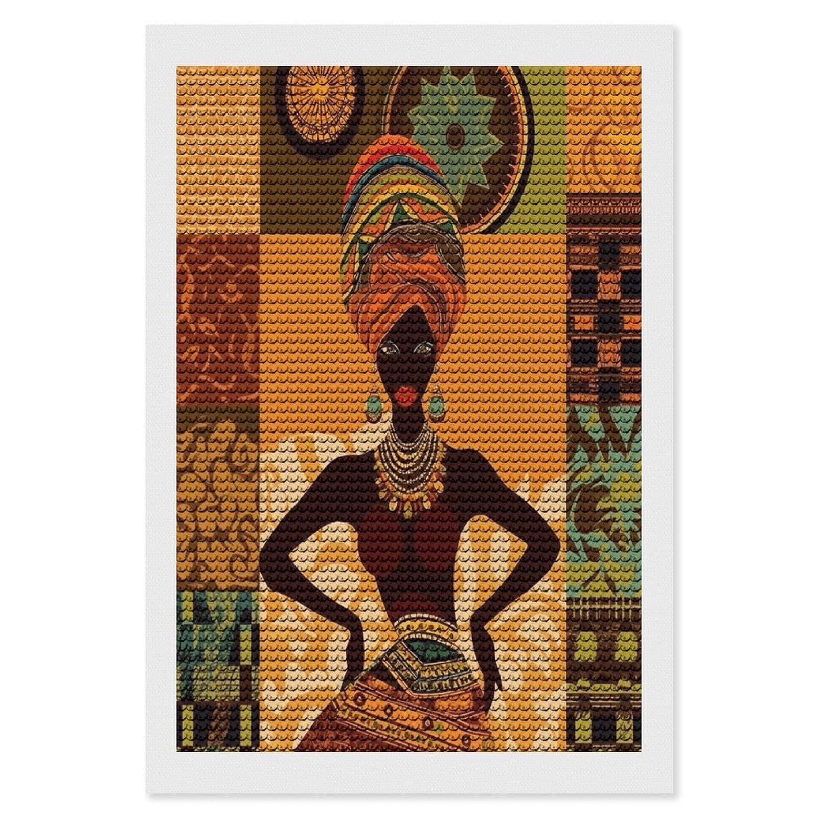 JTREHY African Woman Diamond Art Kits Personalized DIY Round Diamond Painting Kits for Beginner Full Drill Diamonds Dots Paintings for Adults Gem Art Crafts Home Decor