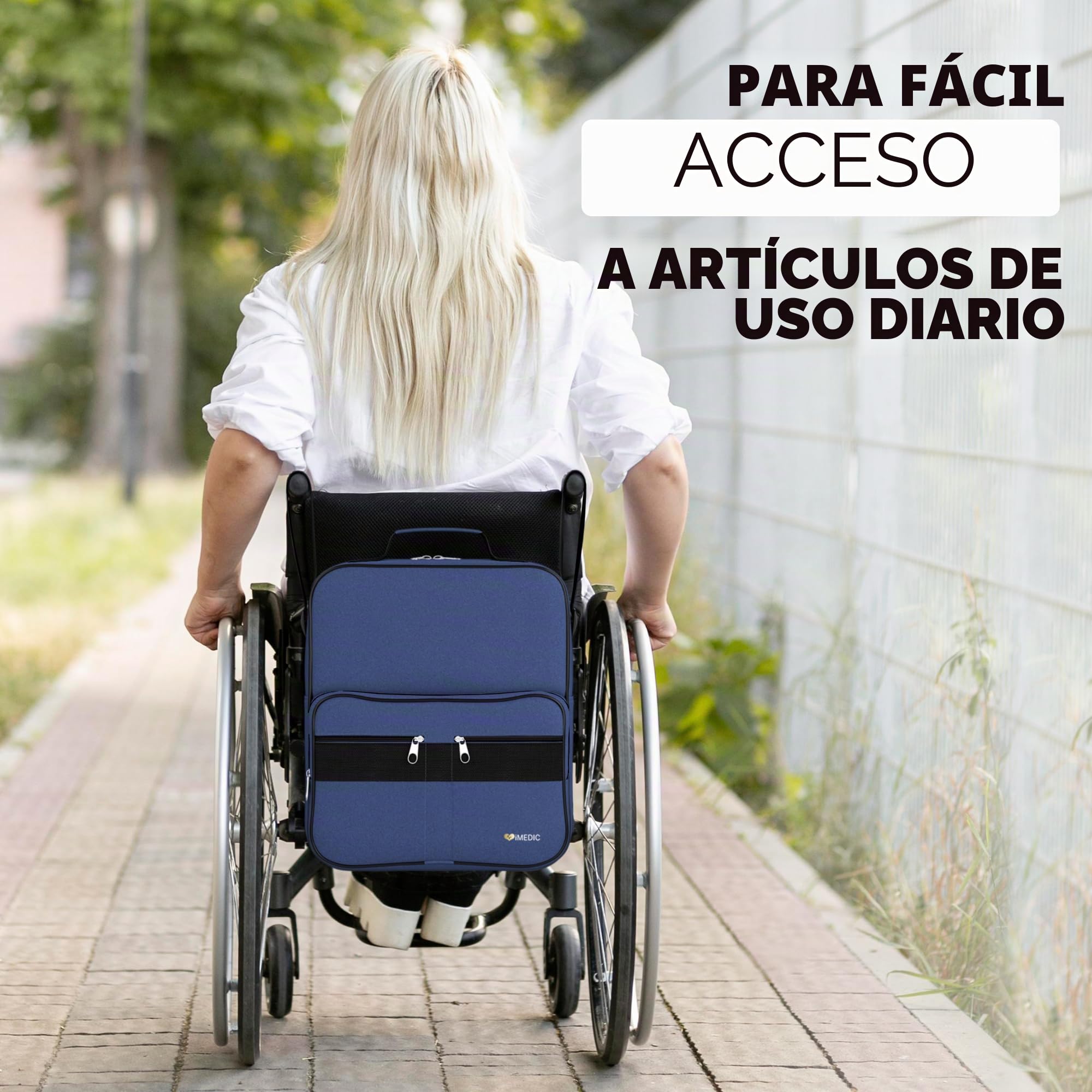 iMedic Bolsa para Silla de Ruedas y Scooter – Azul | Mochila de almacenamiento duradera y espaciosa