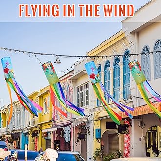 Newwiee 4 Pcs Wind Socks for Outside Heavy Duty 40 Inches Decorative Spring Summer 4th of July Hummingbird Windsock with Streamers Hanging Decor for Wall Tree Front Patio Lawn Garden