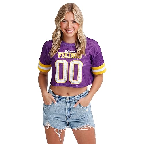 FOCO NFL Womens NFL Ladies Fashion Gameday Jersey Mesh Crop Top Shirt - Minnesota Vikings - Medium - Team Color
