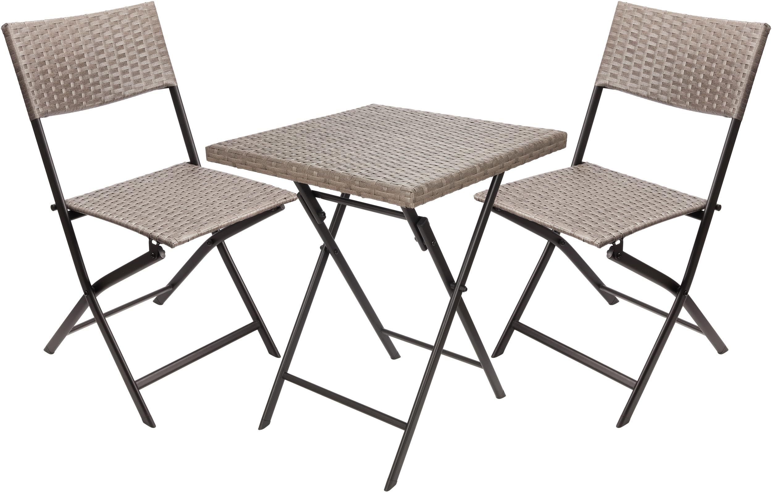 BRUBAKER Set de Balcon Toskana avec Table et 2 Chaises - Imperméable Pliable et Peu Encombrant - Set de Meubles de Balcon en Poly Rotin - Ensemble de Sièges pour Balcon Terrasse Jardin - Gris Brun