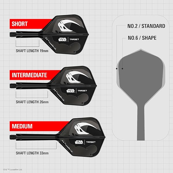 Target Darts Star Wars Mandalorian K Flex Intégré Fléchette Ailettes et Arbres | Personnage Inspiré Lot de 6 K-Flex, N° 2 et N° 6 | Court, Intermédiaire et Moyen Disney Kflex Accessoires - 3