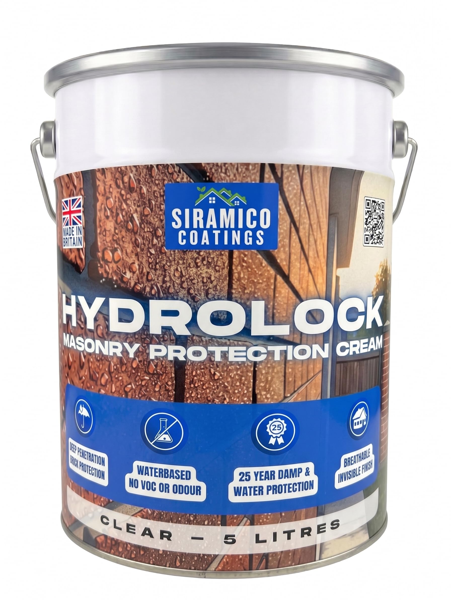 SIRAMICO COATINGS Masonry Protection Cream | 5 Litres I Premium Invisible Weatherproofing & Thermal Enhancement for Brick, Stone, and Render | Breathable Water-Repellent Barrier (Clear)