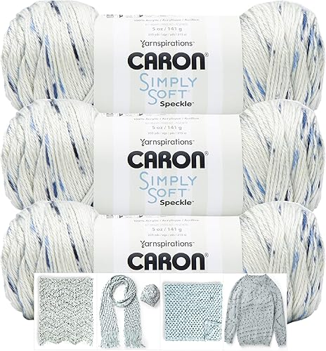 Caron Simple Soft Speckle - Paquete de 3 con tarjetas de patrón en color (Gingham)