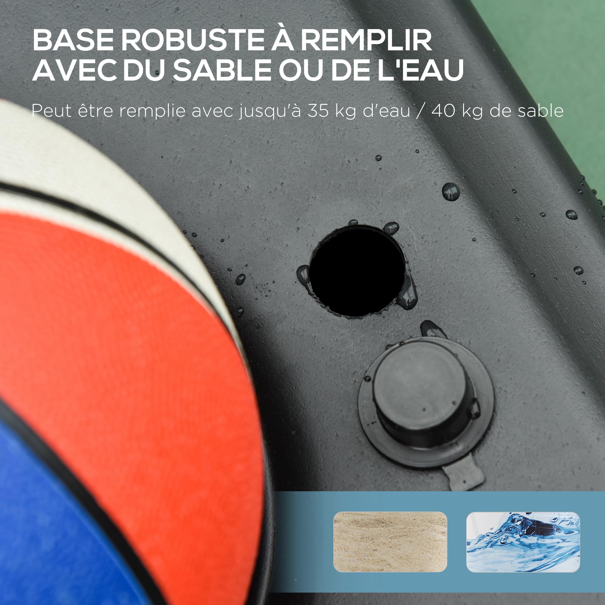 HOMCOM Panier de Basket extérieur avec Poteau Panneau, Base de lestage sur roulettes Hauteur réglable 2,1-2,6 m (Panier)