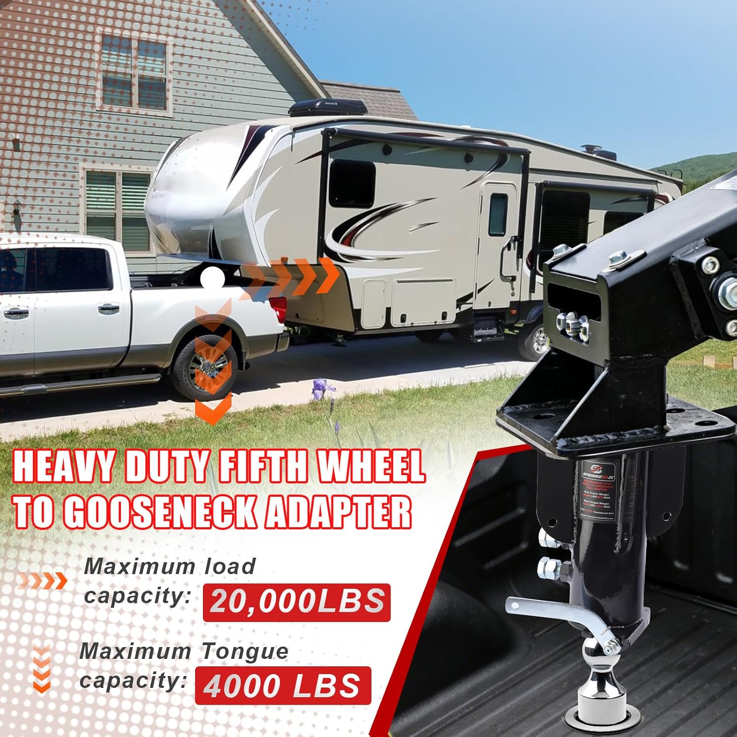 5th Wheel to Gooseneck Adapter,Height Adjustable from 14 to 19 inches,20000 LBS GTW 4000 LBS VTW