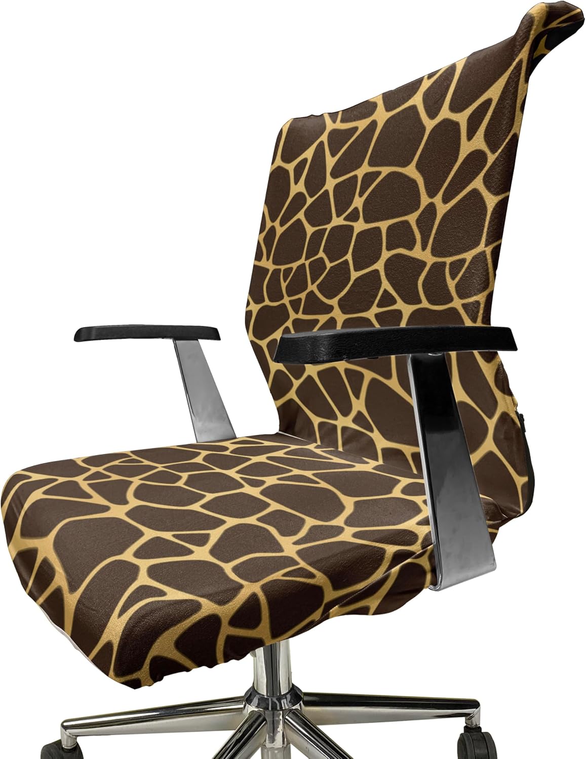 Ambesonne Giraffe Office Chair Cover, Abstract Animal Skin Modernized Prehistoric Motifs Design Illustration, Stretchable Decorative Universal Size High Back Printed Slipcover, Dark Brown