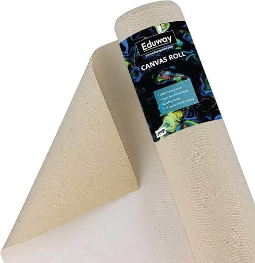 Eduway Cotton Canvas Roll for Painting, Artist Series, White, Width 12" Inch (300 mm), Length 5 Meters (12” inch x 5m).
