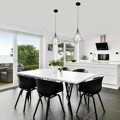 Miniatura 6 de COTTAGE LIFE Lámpara colgante negra de granja, paquete de 2 luces colgantes industriales con jaula de metal, luces colgantes de altura ajustable