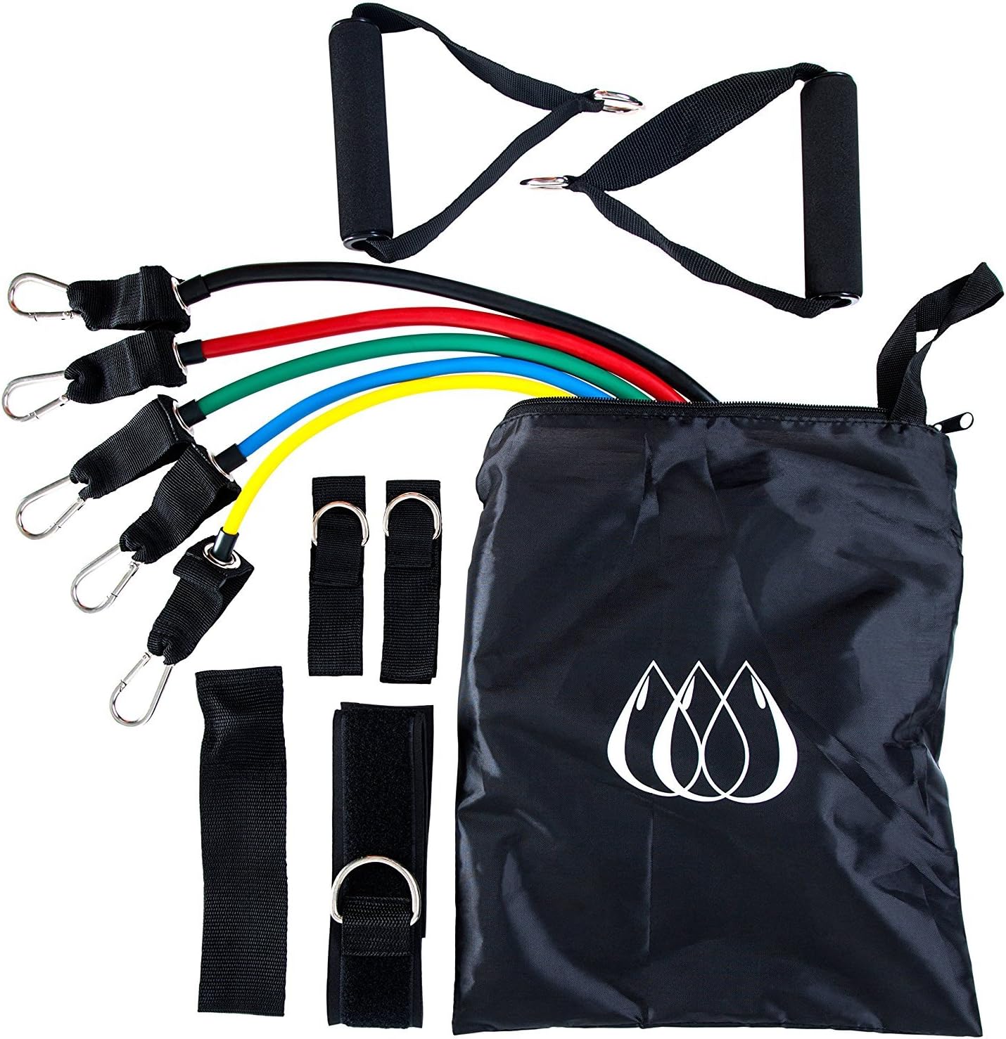 11 Piece Resistance Band Set - with 5 Bands, Comfortable Handles, Door Anchor and Carry Case - Train Anywhere