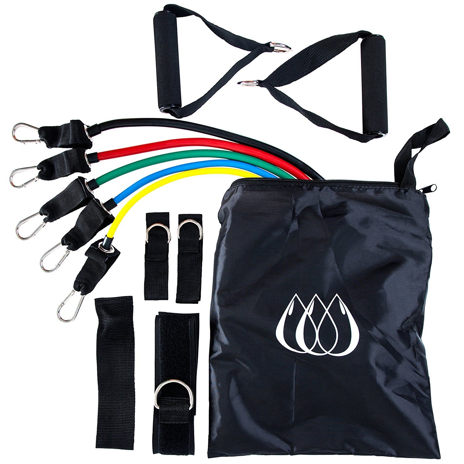 11 Piece Resistance Band Set - with 5 Bands, Comfortable Handles, Door Anchor and Carry Case - Train Anywhere
