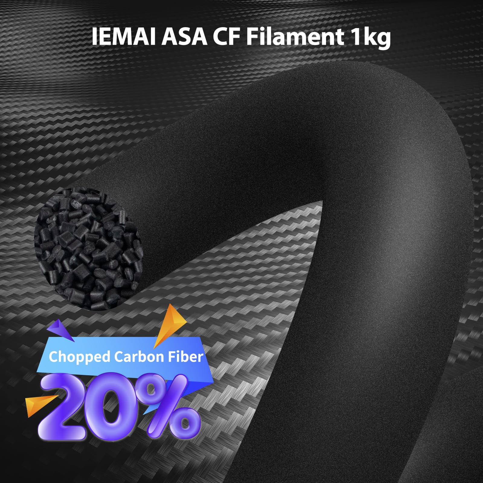 IEMAI Carbon Fiber ASA Filament 1KG, Schwarz ASA CF 3D Drucker Filament Mit 20% Carbon Fibre, Hochfest Wetterbeständig, Maßgenauigkeit +/- 0,02 mm