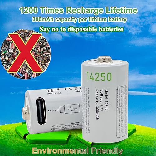 Miniatura 3 de CAMELCELL Paquete de 4 baterías CR14250, batería de litio de 3.7 voltios, batería de litio de 12 aa 3.7 V, baterías recargables USB tipo C de iones