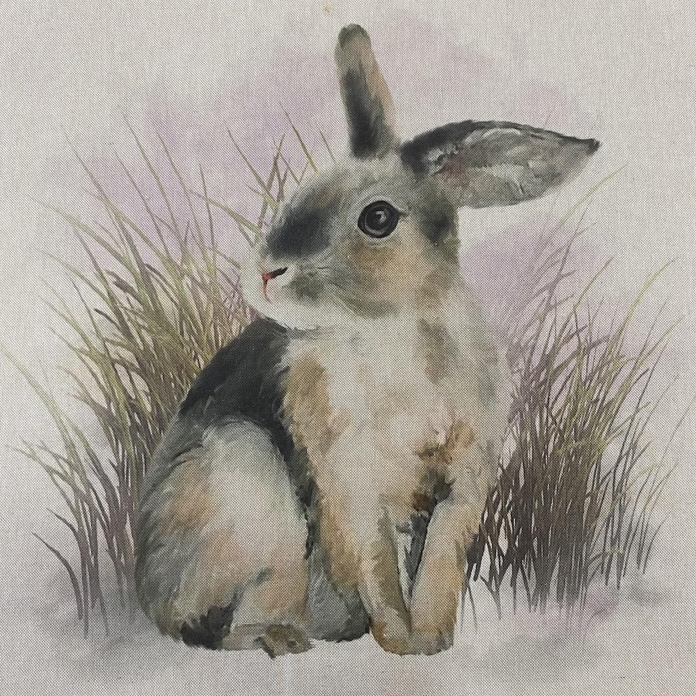Linen Look Digital Print Fabric Panel 18" Square 45cm - Per Panel (Rabbit)