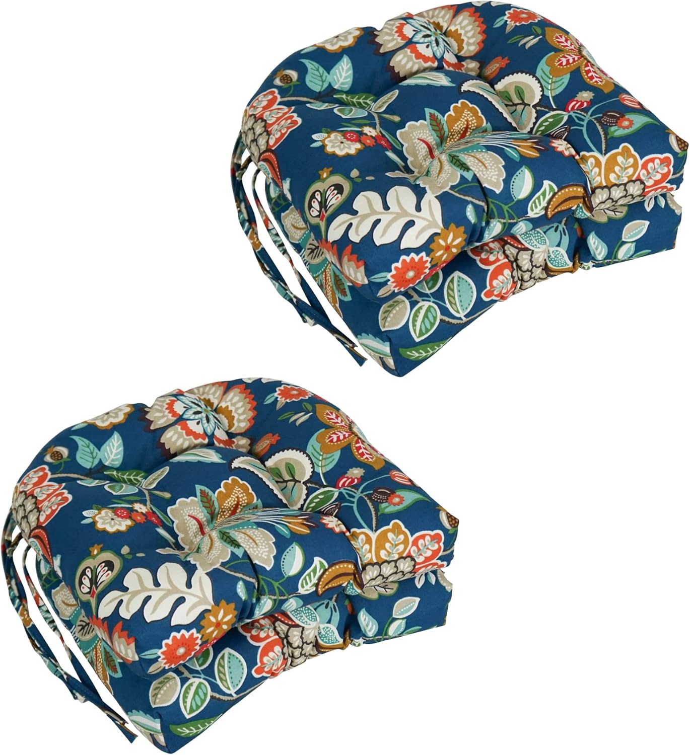 Blazing Needles 16-inch Outdoor Rounded Back Chair Cushion, 16" x 16", Telfair Peacock 4 Count