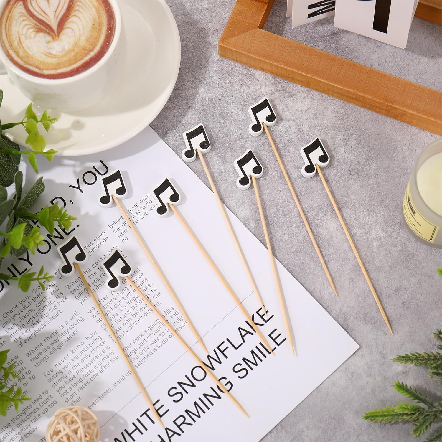 JarThenaAMCS 100 Pcs Music Note Cocktail Picks, Black, 5.1 Inch