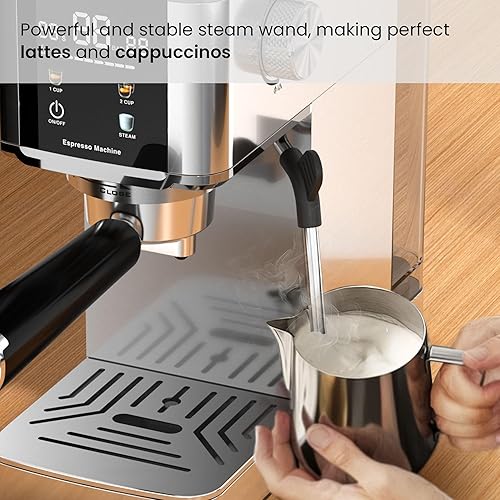 Miniatura 4 de Kismile Máquinas de café expreso, cafetera profesional con espumador de leche, varita de vapor para café con leche y capuchino, cafetera con tanque