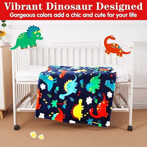 Miniatura 4 de Lukeight Manta de dinosaurio para niños y niñas, suave y cálida manta de dinosaurio para niños, manta de bebé pequeña y ligera para cuna, cochecito,