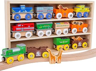 ORBRIUM 12 Magnetic Wooden Train Cars Set with Patented Animal Carriers - Farm Safari Zoo Compatible Thomas Brio Melissa Doug Kids Toddlers