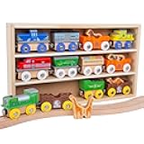 Orbrium 12 (18 Pcs) Wooden Engines & Train Cars Collection with Animals, Farm Safari Zoo Wooden Animal Train Cars, Circus Train Compatible with Thomas, Brio, Chuggington