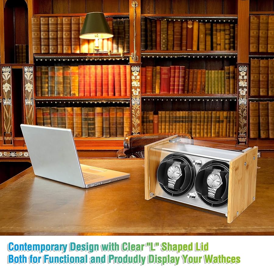 Watch Winder Per Orologi Automatici - Legno Di Bambù, 4 Modalità, Super Silenzioso, Doppia Alimentazione - Foto 6