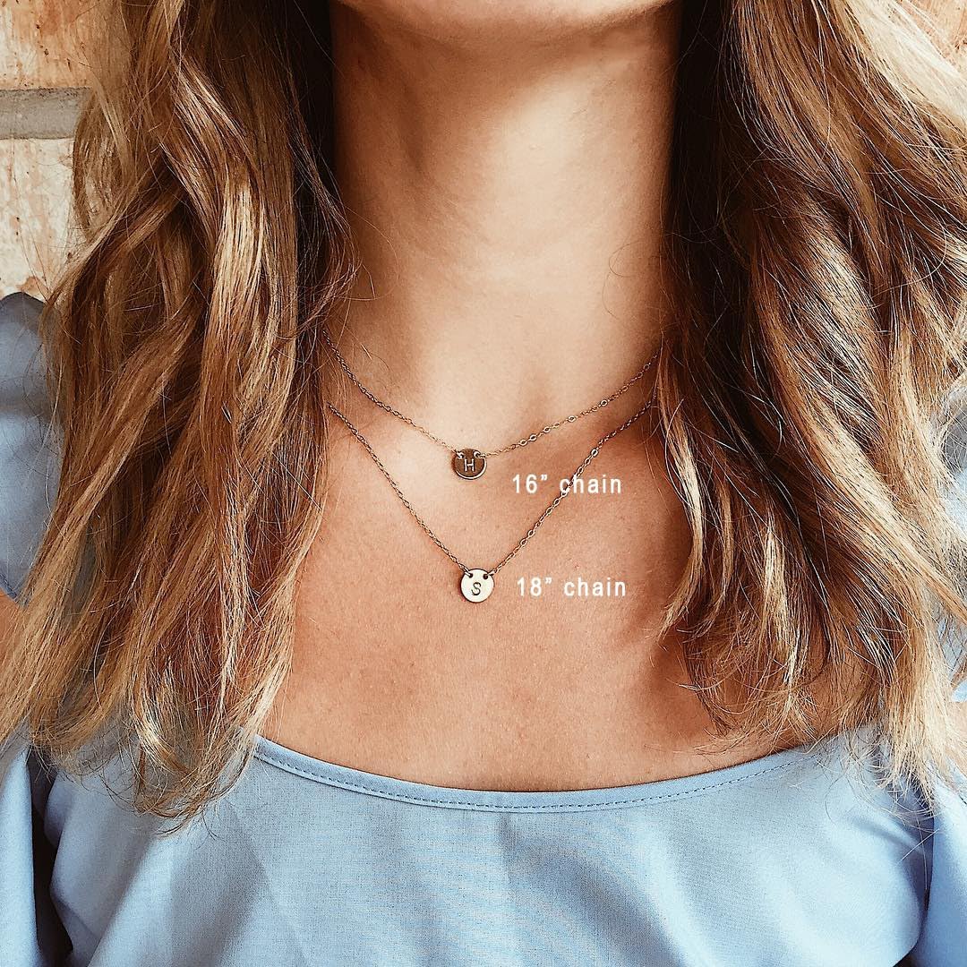 EFYTAL Initial Necklaces for Women, Tiny 14kt Gold Filled Custom Initial Necklace on Dainty 2 Hole Disc, Personalized Jewelry Gifts for Her