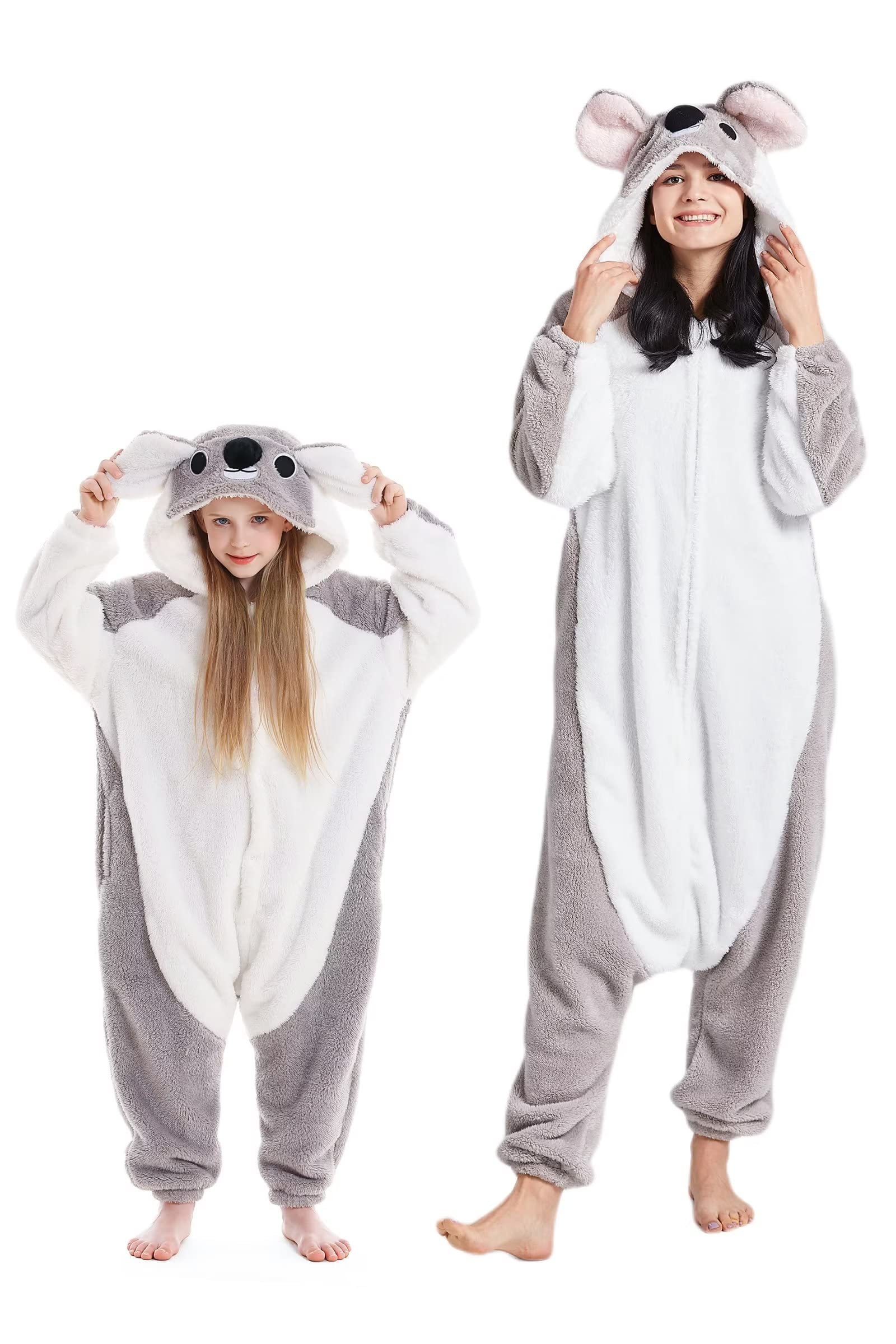 DarkCom Animal Onesie for Kids,Flannel Gray KoalaCosplay Halloween Costume Parent-Child Sleepwear for Girls Boys 12-13 Years