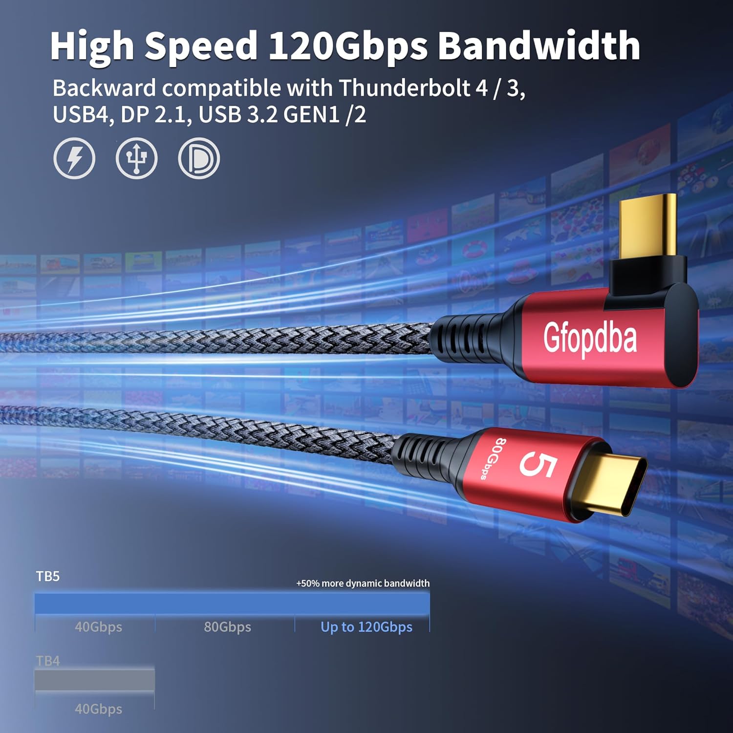 USB C Camera Tethering Cable for Right Angle Thunderbolt 5 Cable 1 FT, 120Gbps Bandwidth, 80Gbps, 240W, 8K@165Hz, 4K@540Hz for Thunderbolt 4, iPhone 17, USB4, Canon, Sony, Nikon, Fuji, Mac mini M4 - Image 2