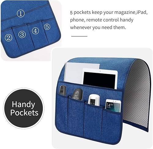 Miniatura 65 de Organizador de reposabrazos para sofá, soporte de control remoto para sofá reclinable, organizador de silla con 5 bolsillos para revista, tableta