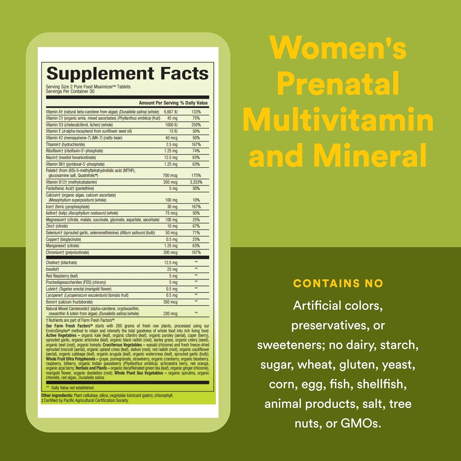 Natural Factors Whole Earth & Sea Women's Prenatal - Daily Prenatal Supplement for Healthy Pregnancy Support - Essential Prenatal with Calcium, Iron, Vitamin, B12 & More - 60 Tablets (30 Servings) - Image 4