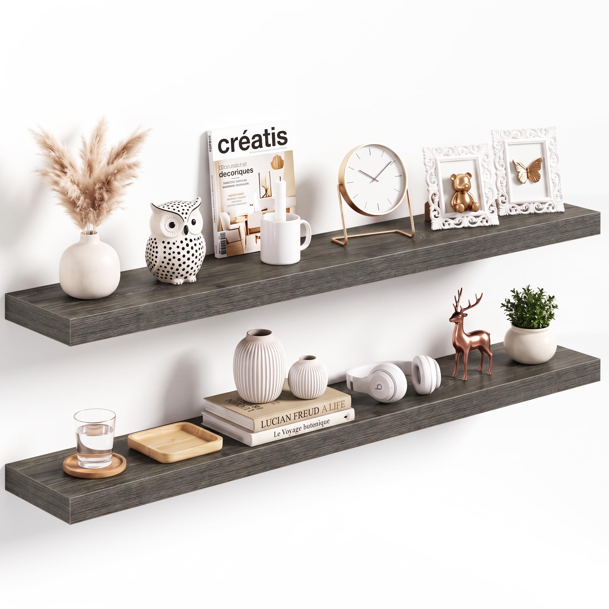 120x20cm Floating Shelves 2 Pack, Wall Mount Display Shelf, Grayish Oak