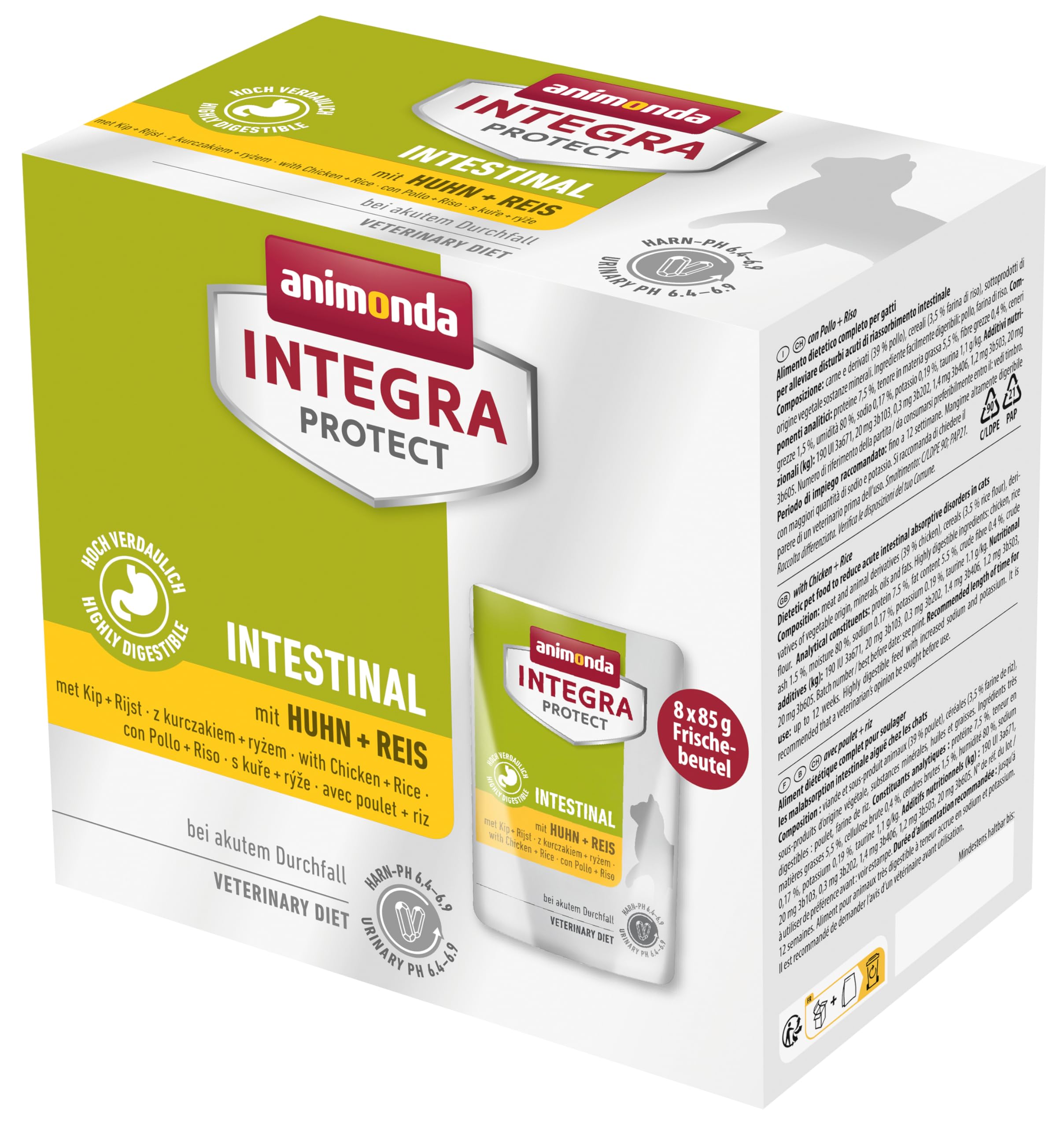 Animonda Integra Protect Nourriture Humide pour Chat Intestinal avec Poulet et Riz (8 x 85 g), recommandée par Le vétérinaire en Cas de calculs urinaires, complément Alimentaire développé avec des
