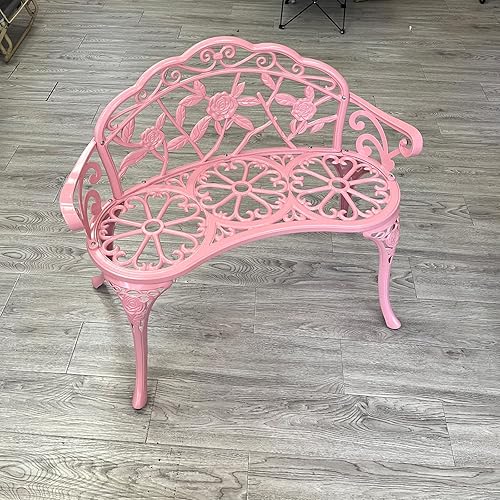 Banco de aluminio fundido para exteriores, banco de jardín de rosas para patio, parque, césped, patio (rosa)