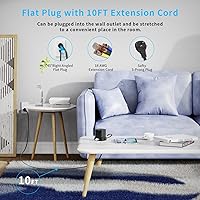 Vista 7 de Regleta de alimentación con USB-C (3.0A), protector de sobretensiones TOPREK (700J), cable de extensión de 10 pies con 5 CA y 4 USB, enchufe plano