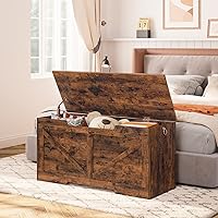 Vista 2 de HOOBRO Storage Bench, 39.4” Retro Wooden Storage Chest with U-Shaped Cut-Out Pull, Safety Hinge, Supports 220 lb and Easy Assembly for Toy Box