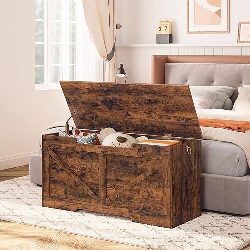 Miniatura 2 de HOOBRO Storage Bench, 39.4” Retro Wooden Storage Chest with U-Shaped Cut-Out Pull, Safety Hinge, Supports 220 lb and Easy Assembly for Toy Box